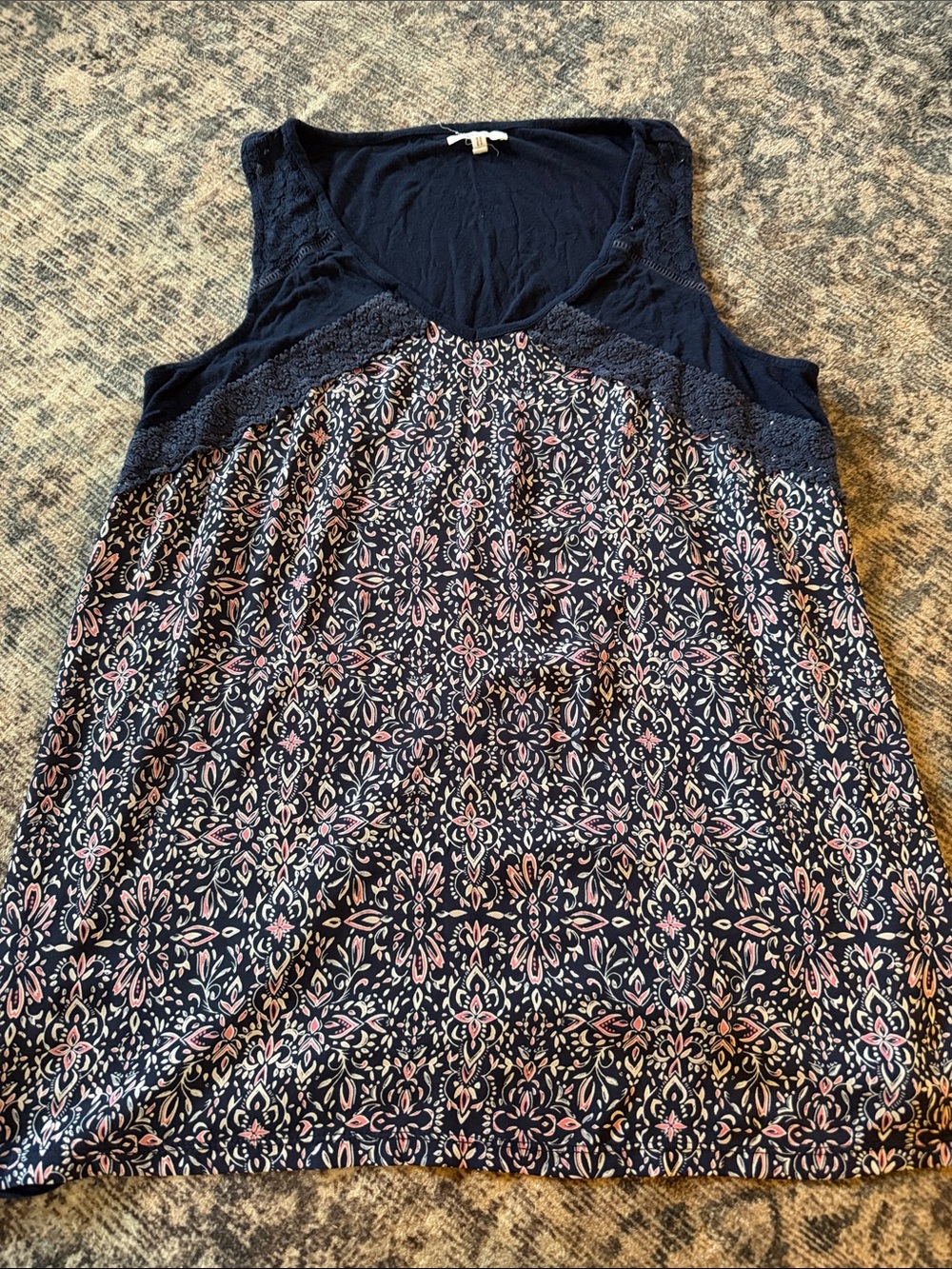 Maurices Navy Floral Crochet Yoke Tank Top